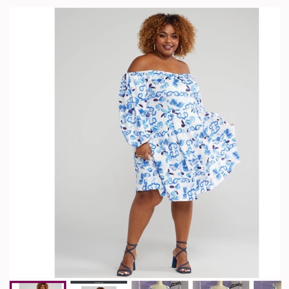 Off-Shoulder Blue and White Dress